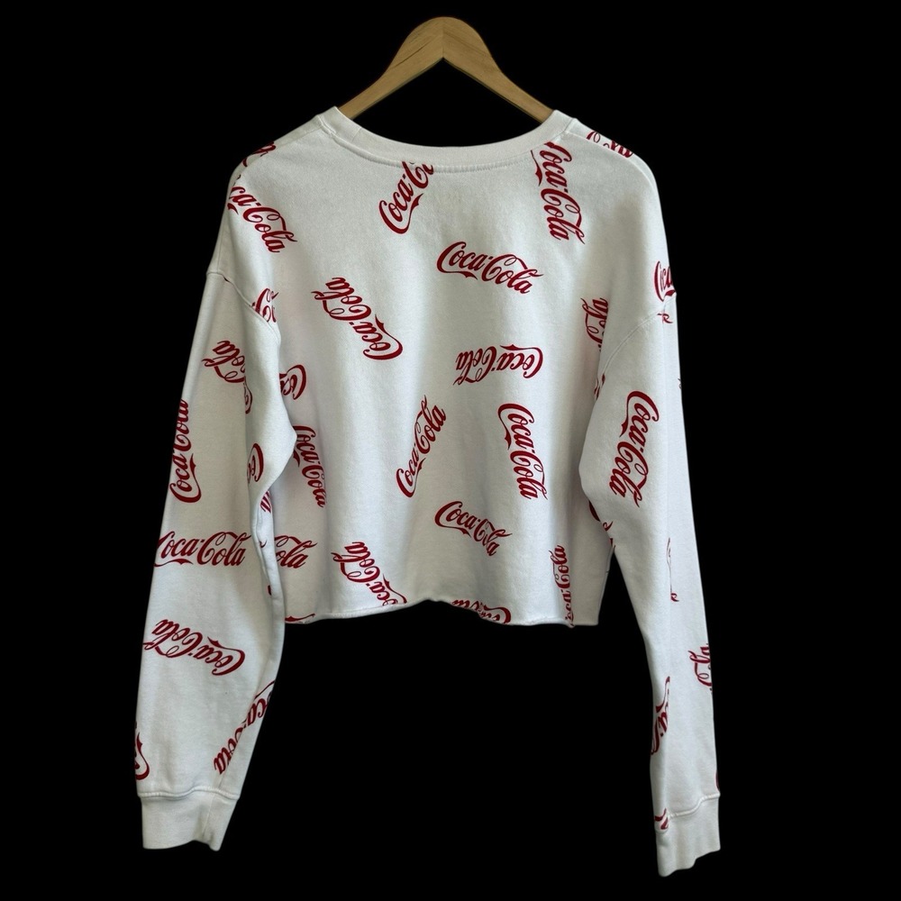 Coca Cola  Spellout Long Sleeve Cropped Red White Pullover Sweatshirt XXL #401‎ - Picture 2 of 8